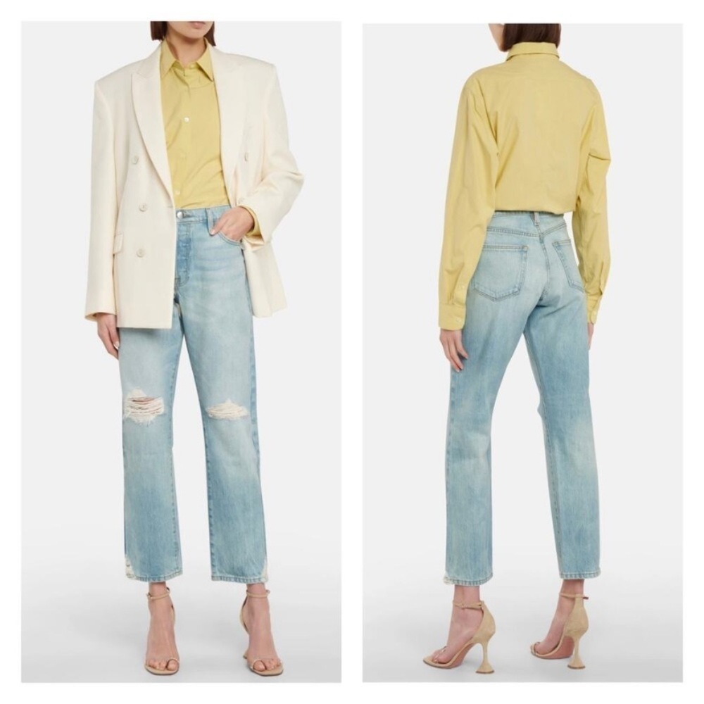 New! Frame le slouch button fly blue jeans limelight distressed 20262